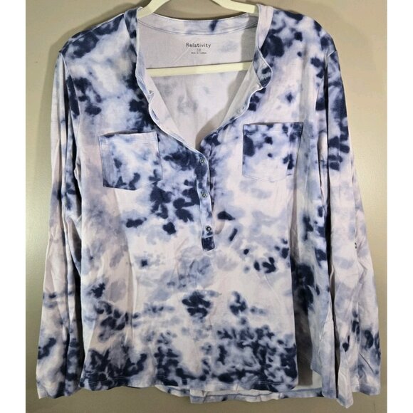 Relativity Tie Dye Quarter Button Down 3/4 Sleeve Shirt Sz 2X - Picture 1 of 10